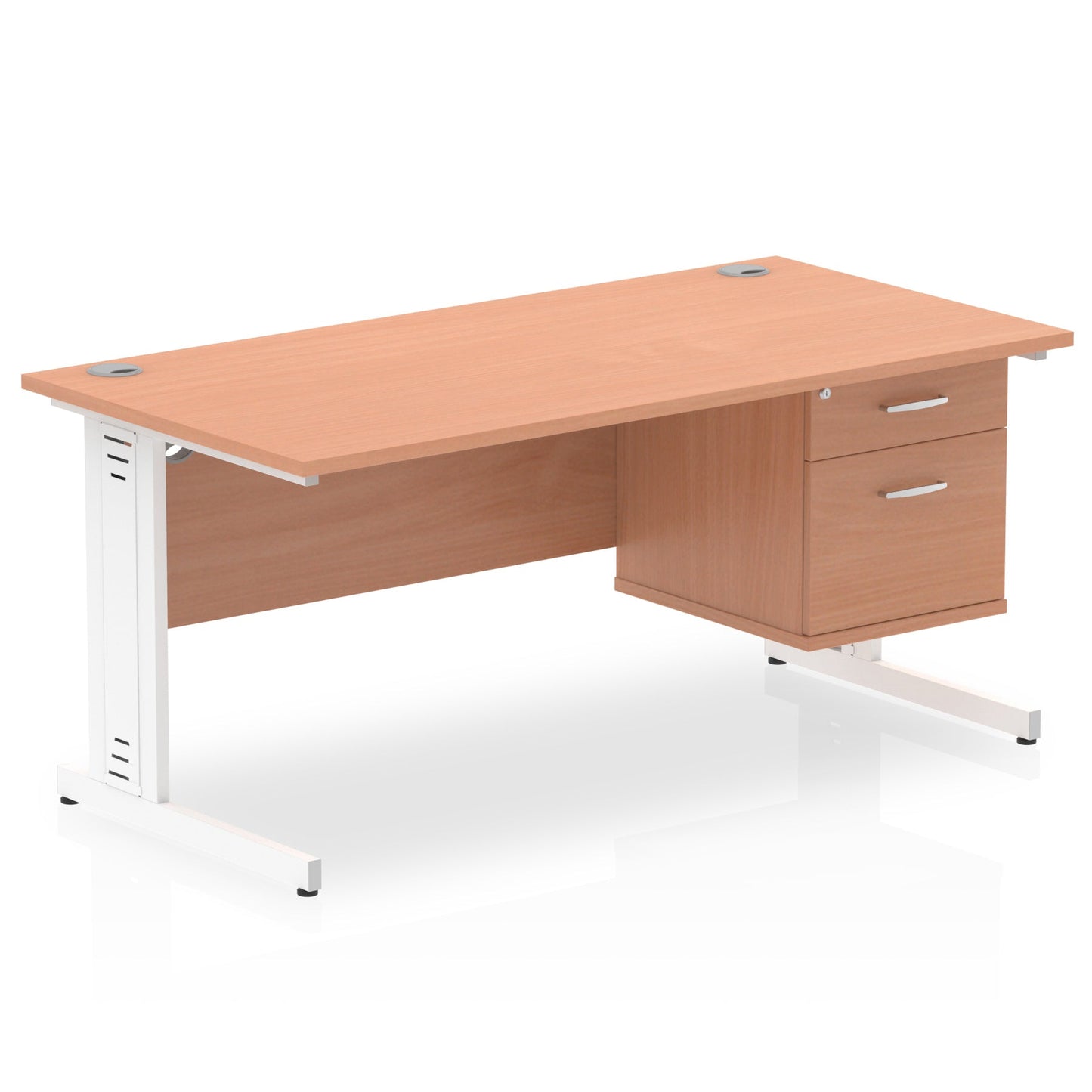 Impulse 1600mm Cable Managed Straight Desk With Single Fixed Pedestal - Ergometric