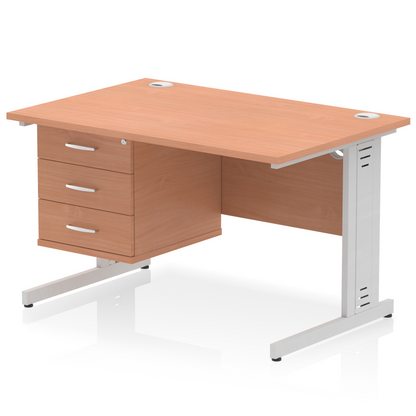 Impulse 1200mm Cable Managed Straight Desk With Single Fixed Pedestal - Ergometric