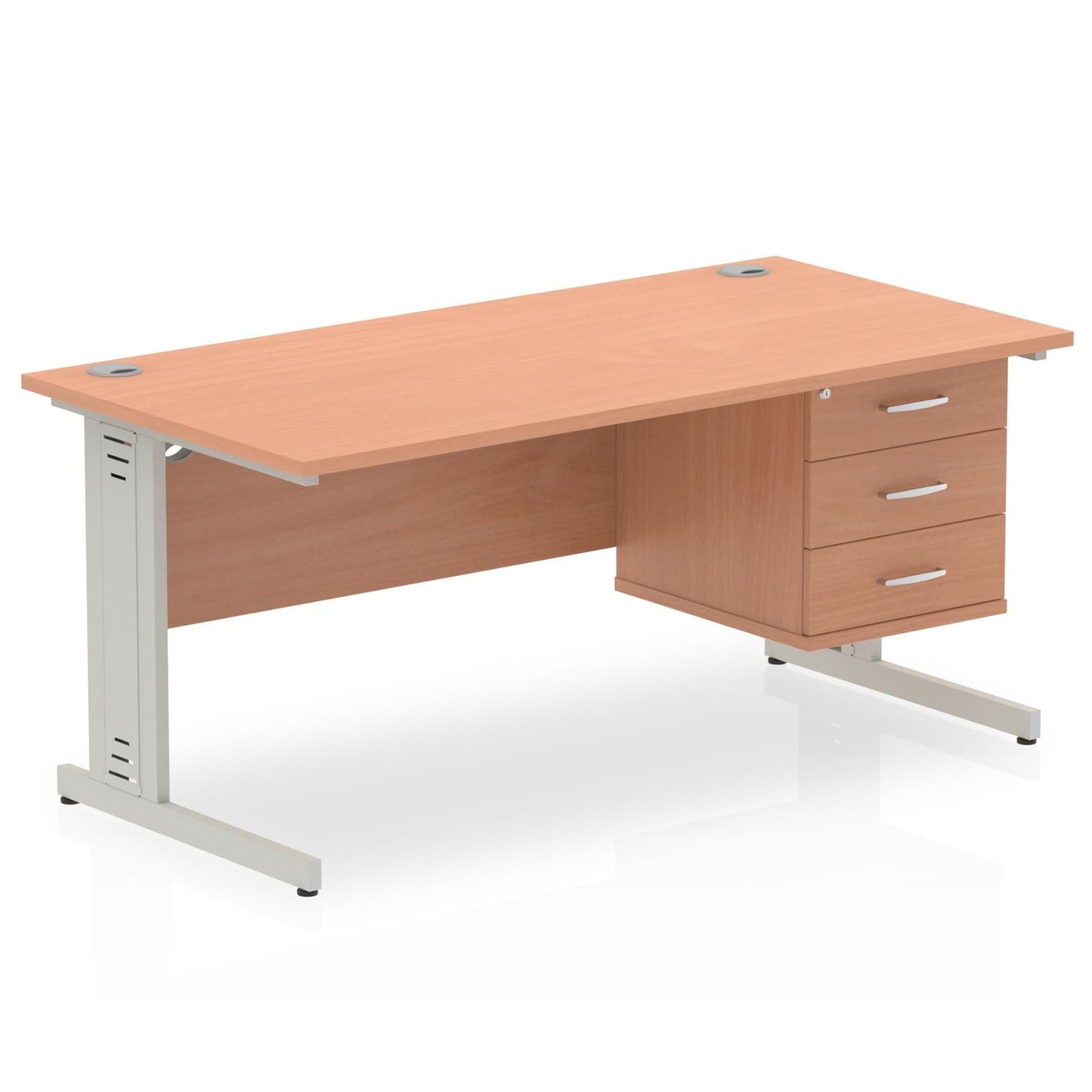 Impulse 1600mm Cable Managed Straight Desk With Single Fixed Pedestal - Ergometric