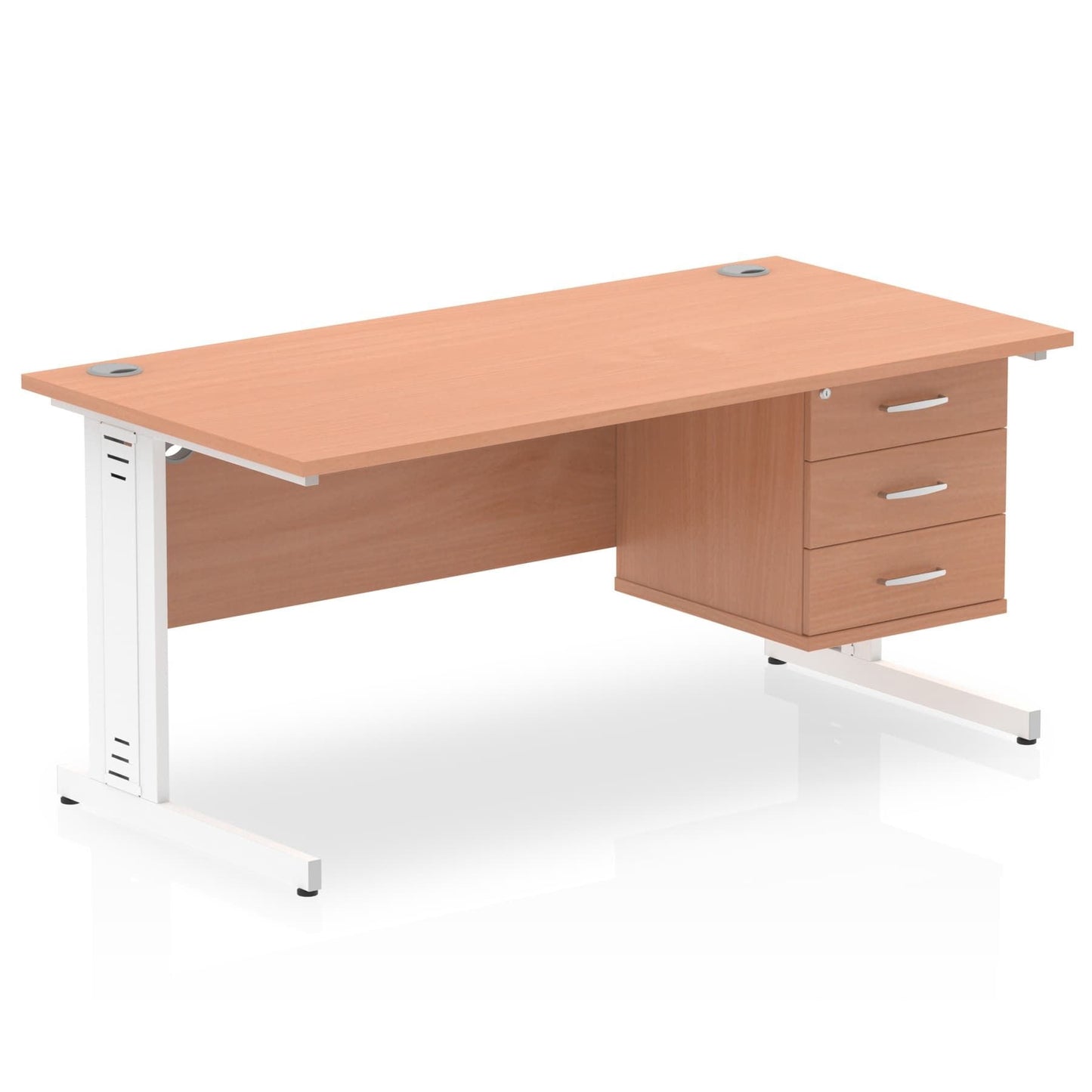 Impulse 1600mm Cable Managed Straight Desk With Single Fixed Pedestal - Ergometric