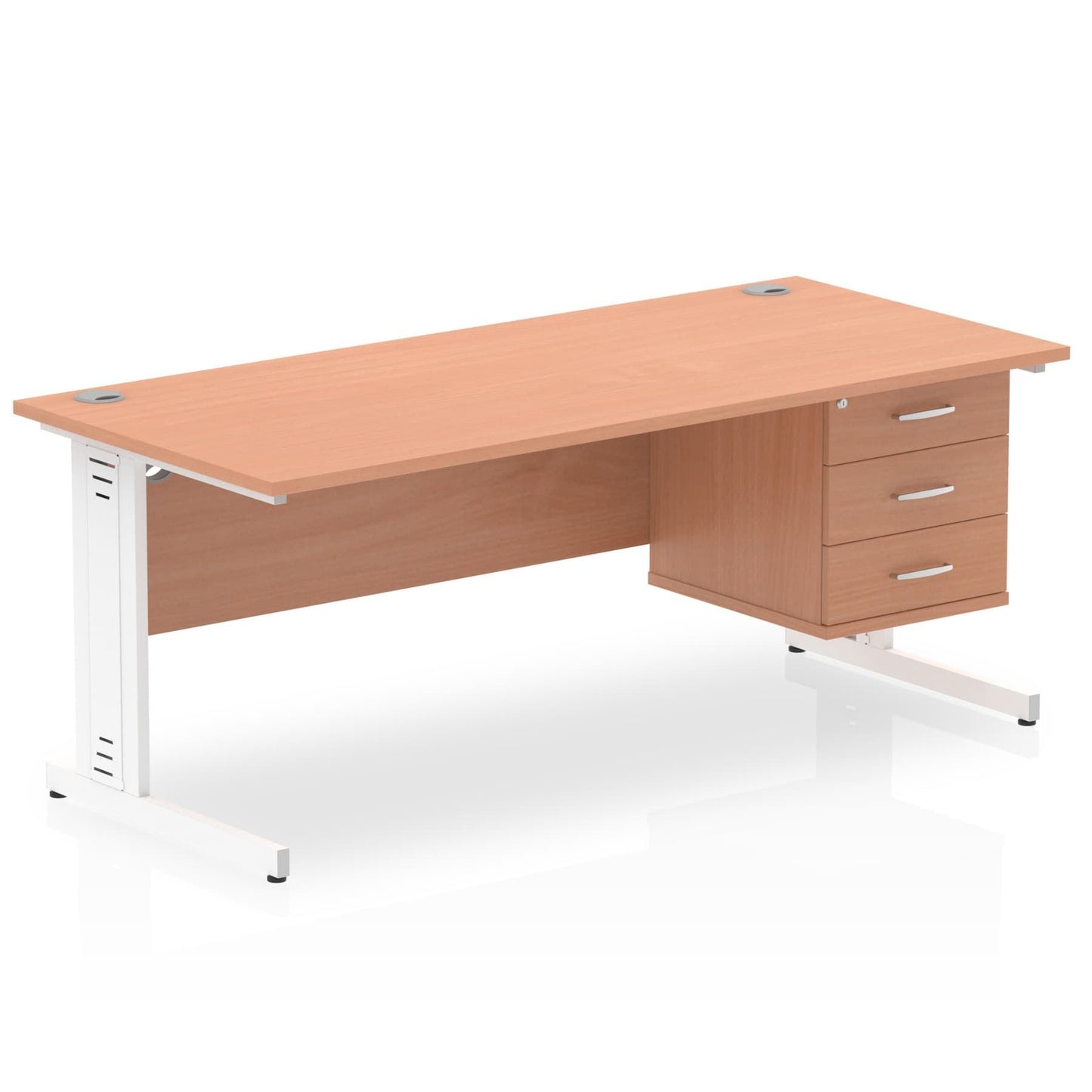 Impulse 1800mm Cable Managed Straight Desk With Single Fixed Pedestal - Ergometric