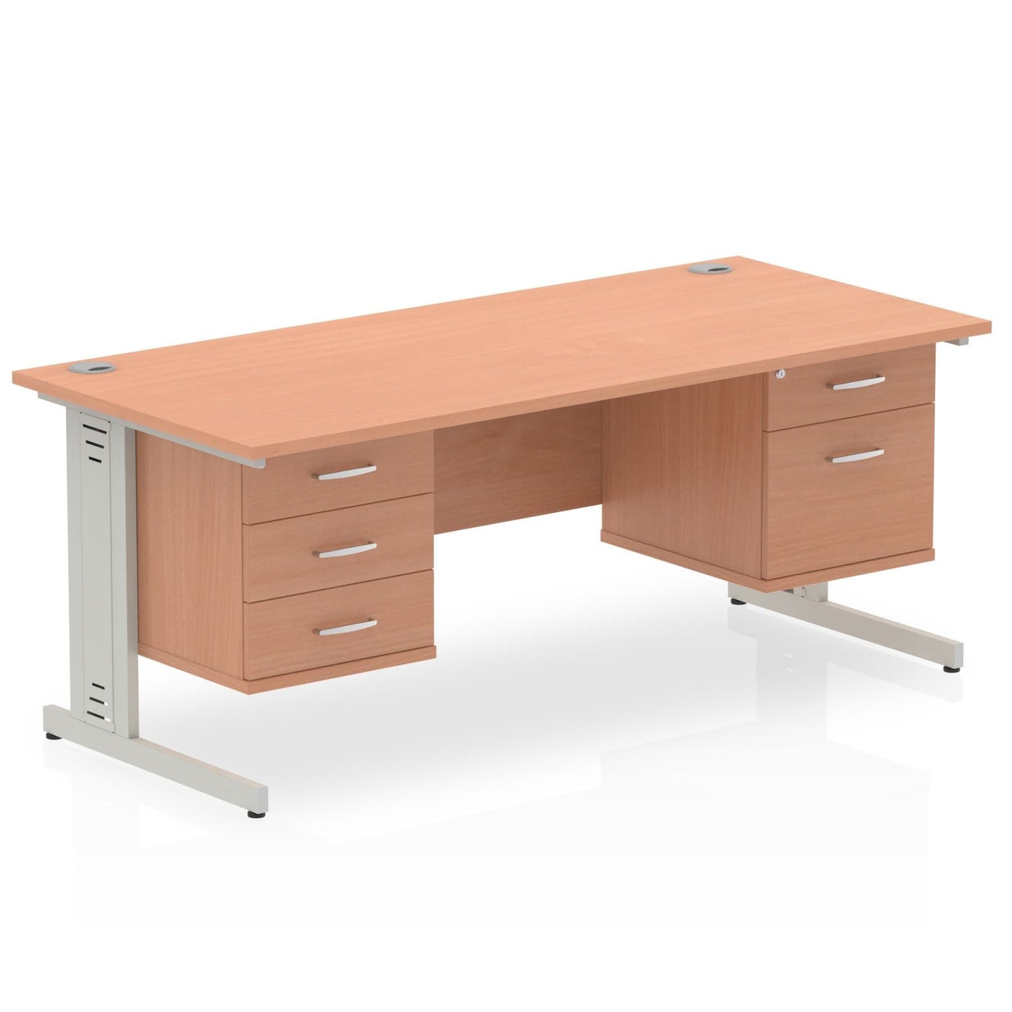 Impulse 1600mm Cable Managed Straight Desk With Two Fixed Pedestal - Ergometric