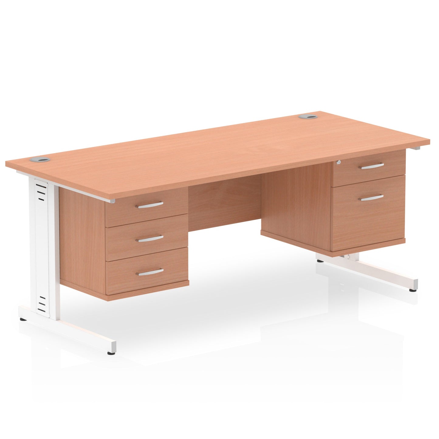 Impulse 1600mm Cable Managed Straight Desk With Two Fixed Pedestal - Ergometric