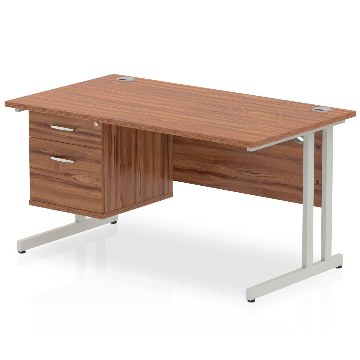 Impulse 1400mm Cantilever Straight Desk With Single Fixed Pedestal - Ergometric