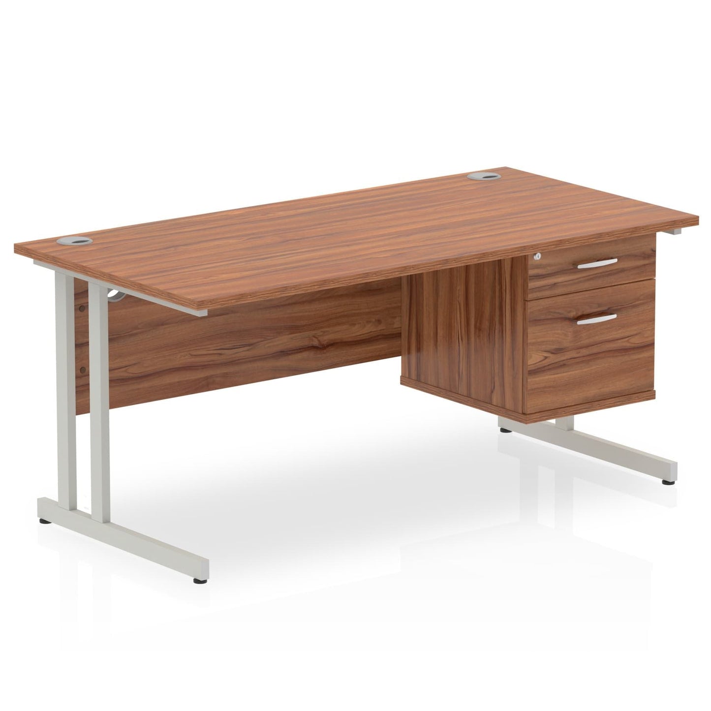 Impulse 1600mm Cantilever Straight Desk With Single Fixed Pedestal - Ergometric