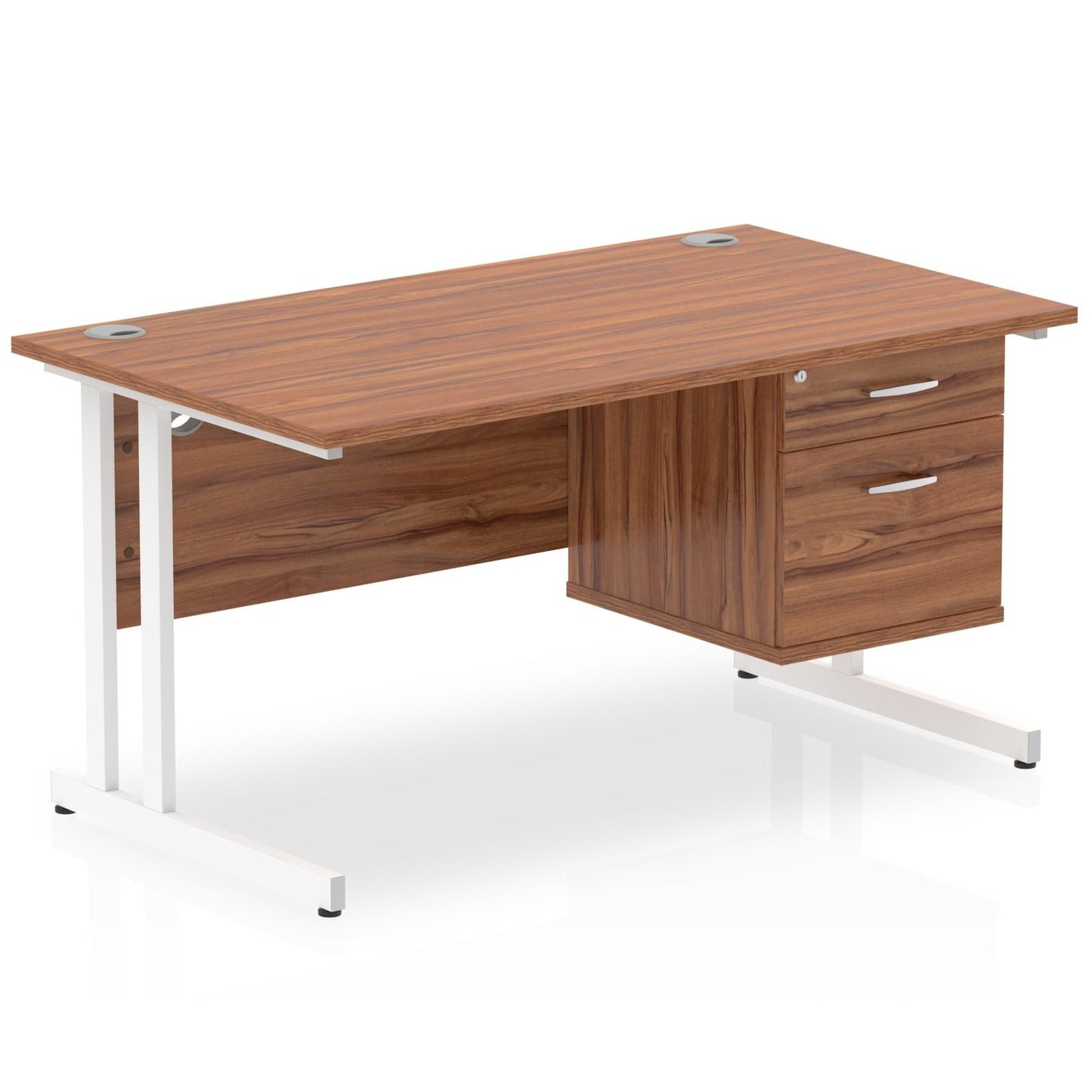 Impulse 1400mm Cantilever Straight Desk With Single Fixed Pedestal - Ergometric