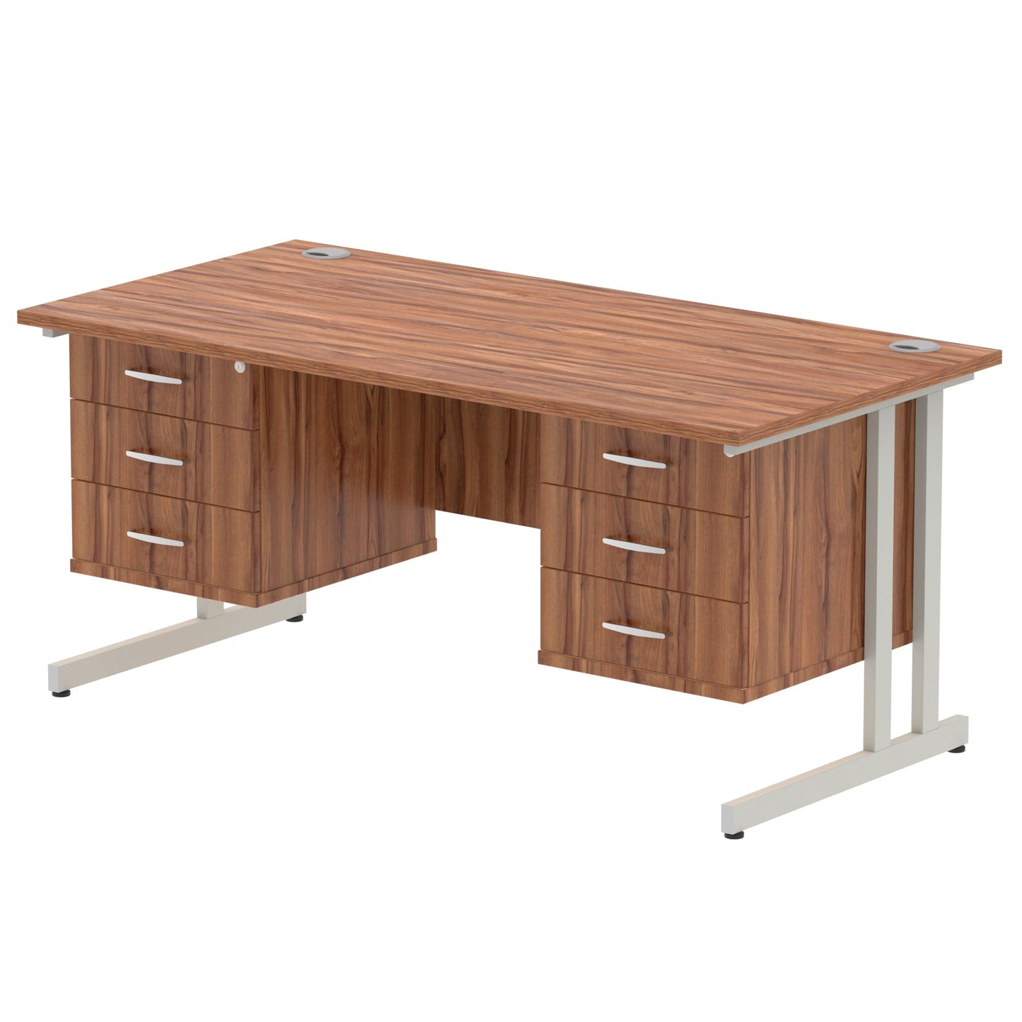 Impulse 1600mm Cantilever Straight Desk With Two Fixed Pedestal - Ergometric