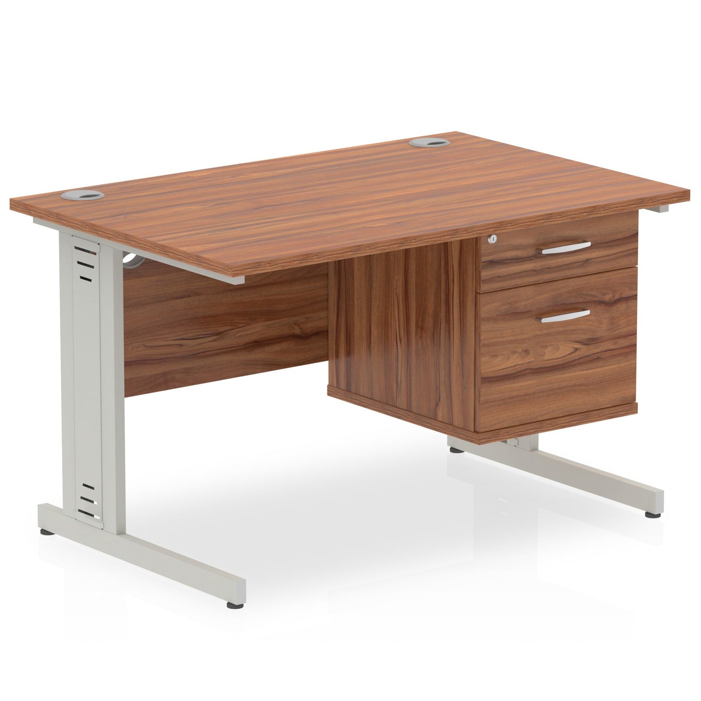 Impulse 1200mm Cable Managed Straight Desk With Single Fixed Pedestal - Ergometric