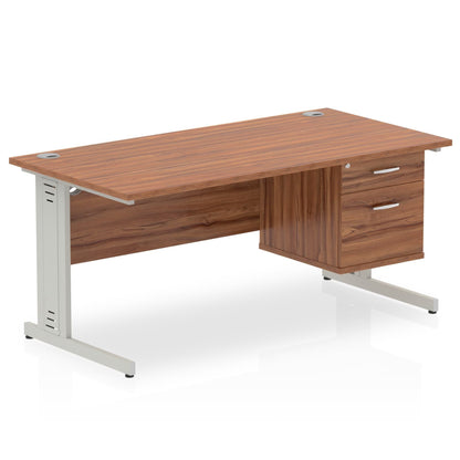 Impulse 1400mm Cable Managed Straight Desk With Single Fixed Pedestal - Ergometric