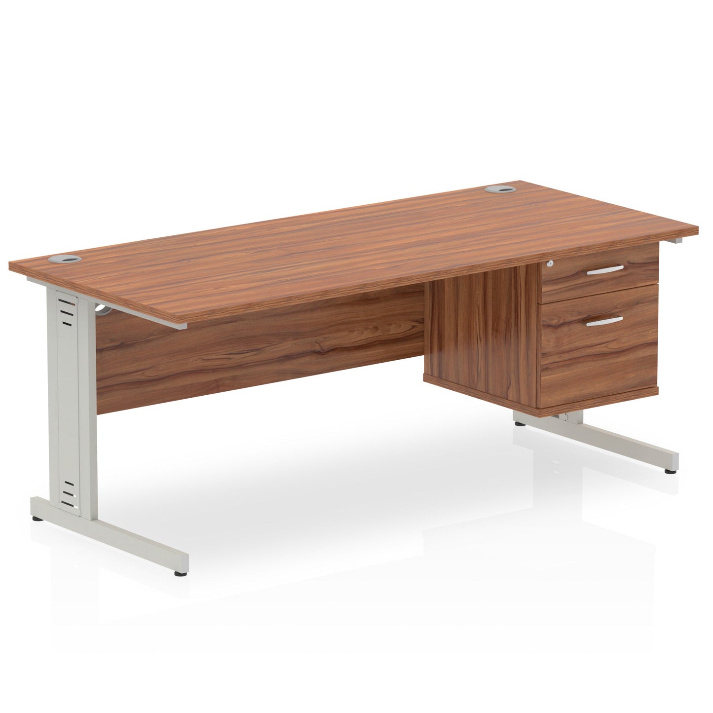 Impulse 1600mm Cable Managed Straight Desk With Single Fixed Pedestal - Ergometric