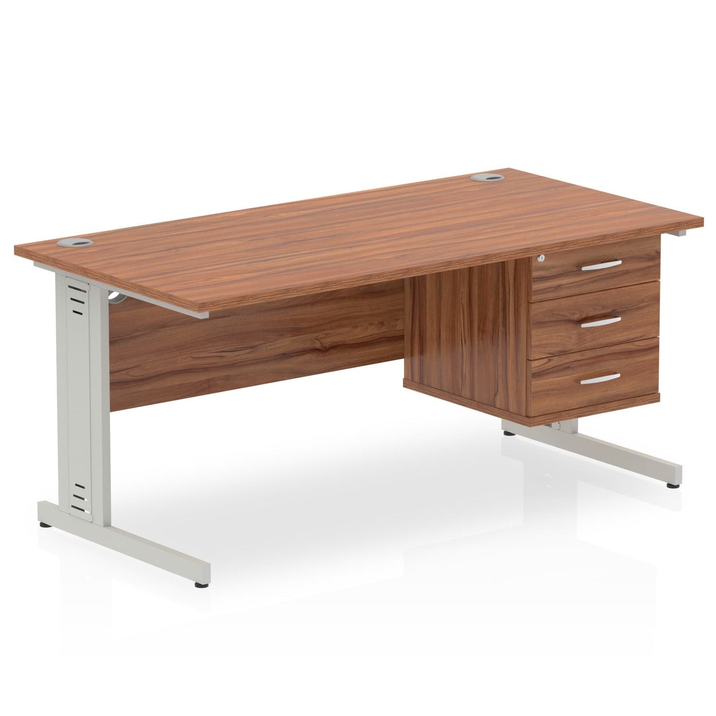 Impulse 1600mm Cable Managed Straight Desk With Single Fixed Pedestal - Ergometric