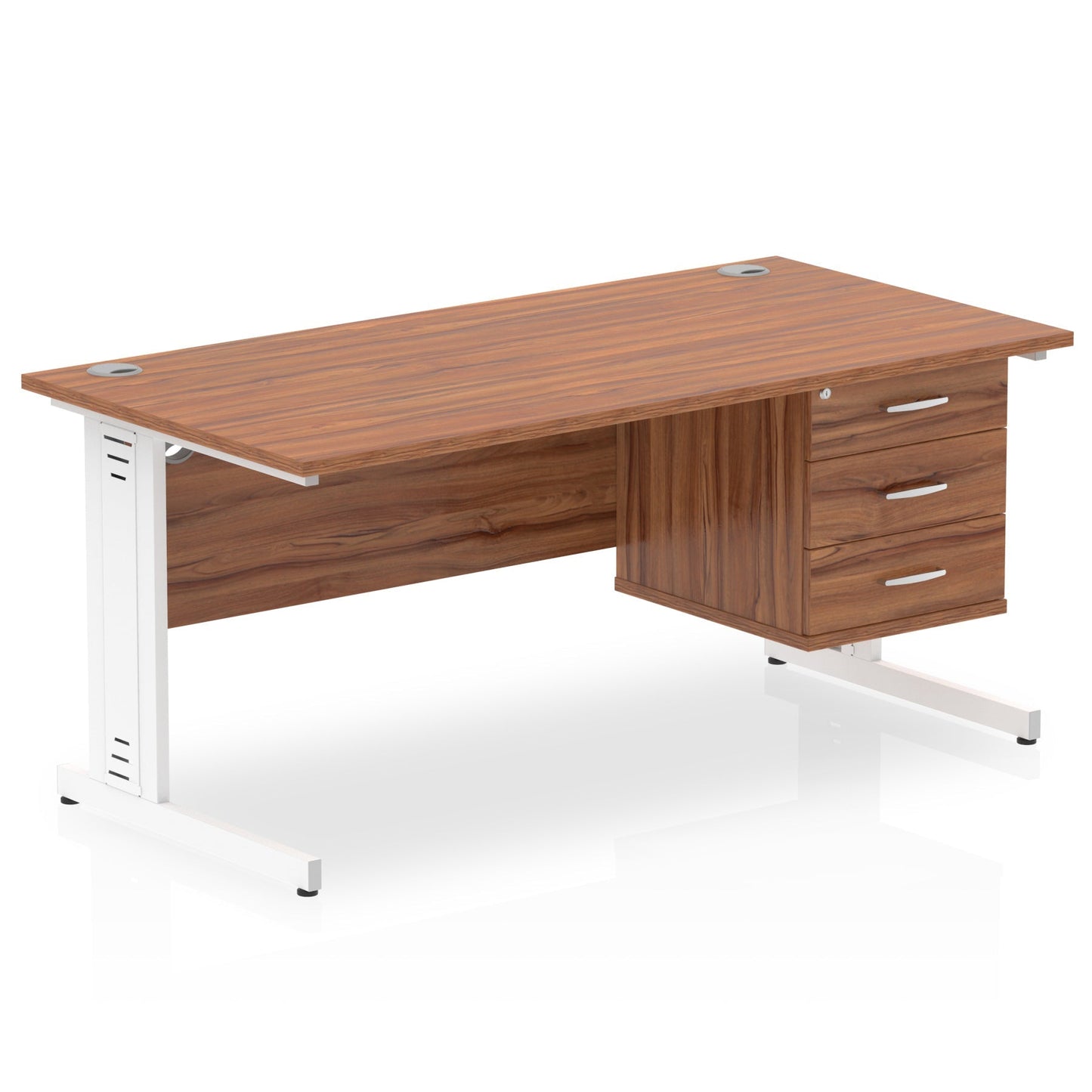 Impulse 1600mm Cable Managed Straight Desk With Single Fixed Pedestal - Ergometric