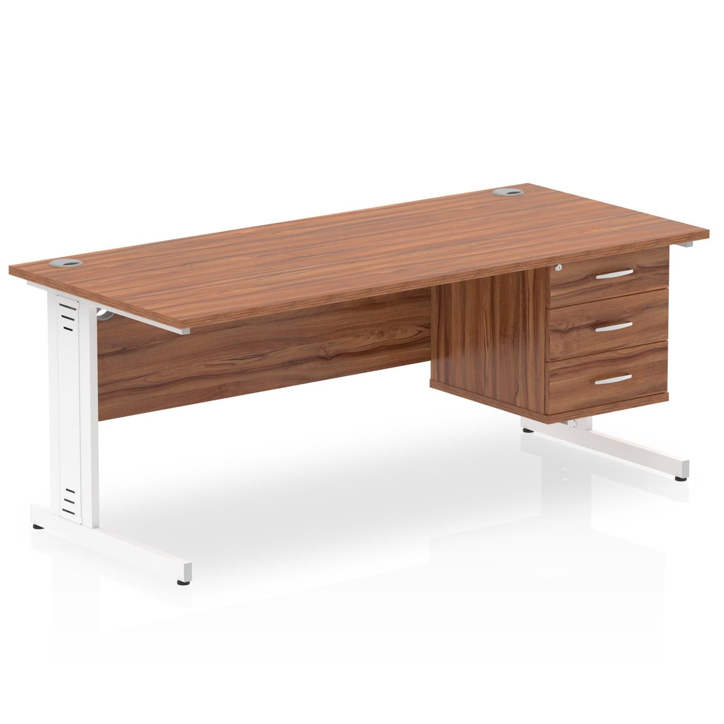 Impulse 1800mm Cable Managed Straight Desk With Single Fixed Pedestal - Ergometric