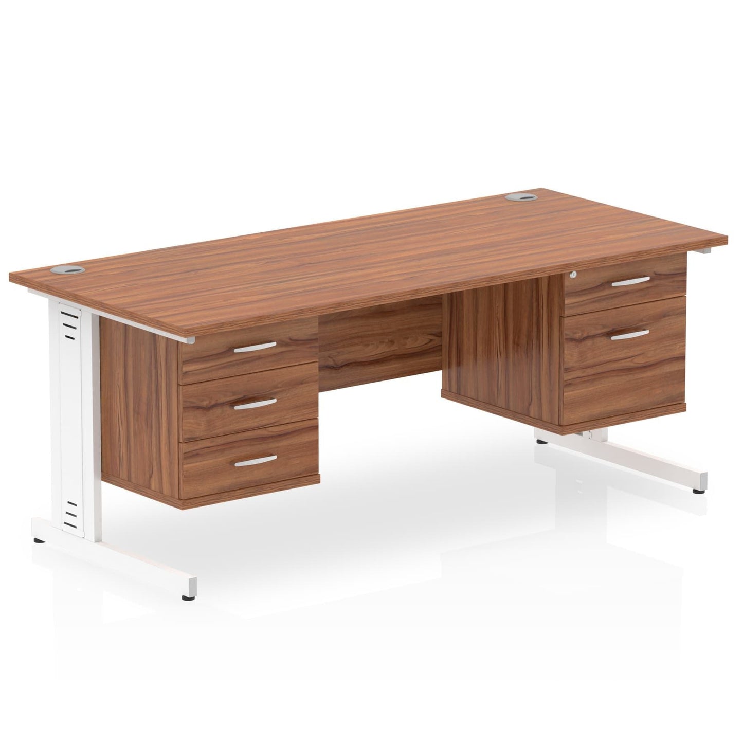 Impulse 1600mm Cable Managed Straight Desk With Two Fixed Pedestal - Ergometric