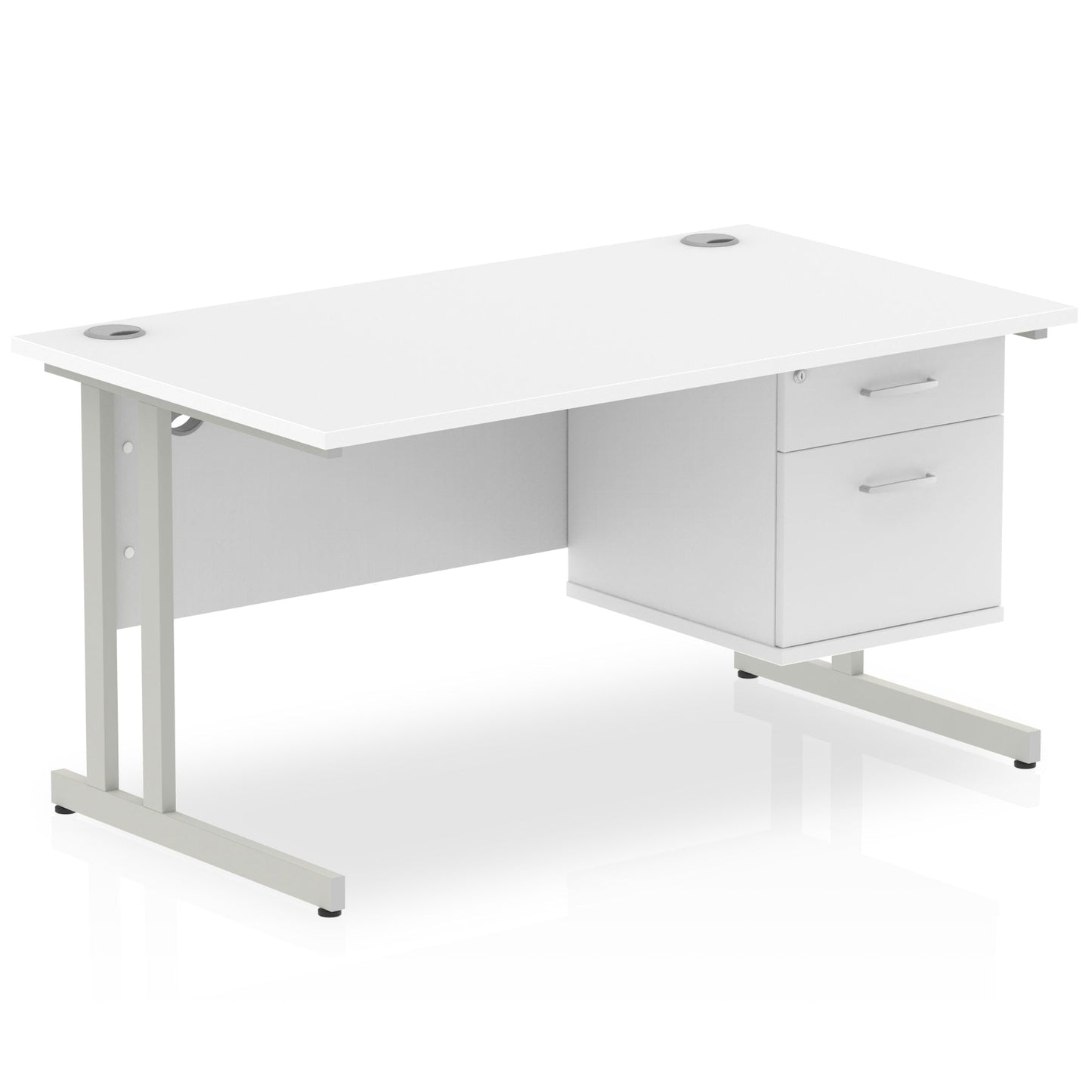 Impulse 1400mm Cantilever Straight Desk With Single Fixed Pedestal - Ergometric