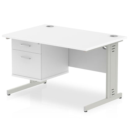 Impulse 1200mm Cable Managed Straight Desk With Single Fixed Pedestal - Ergometric