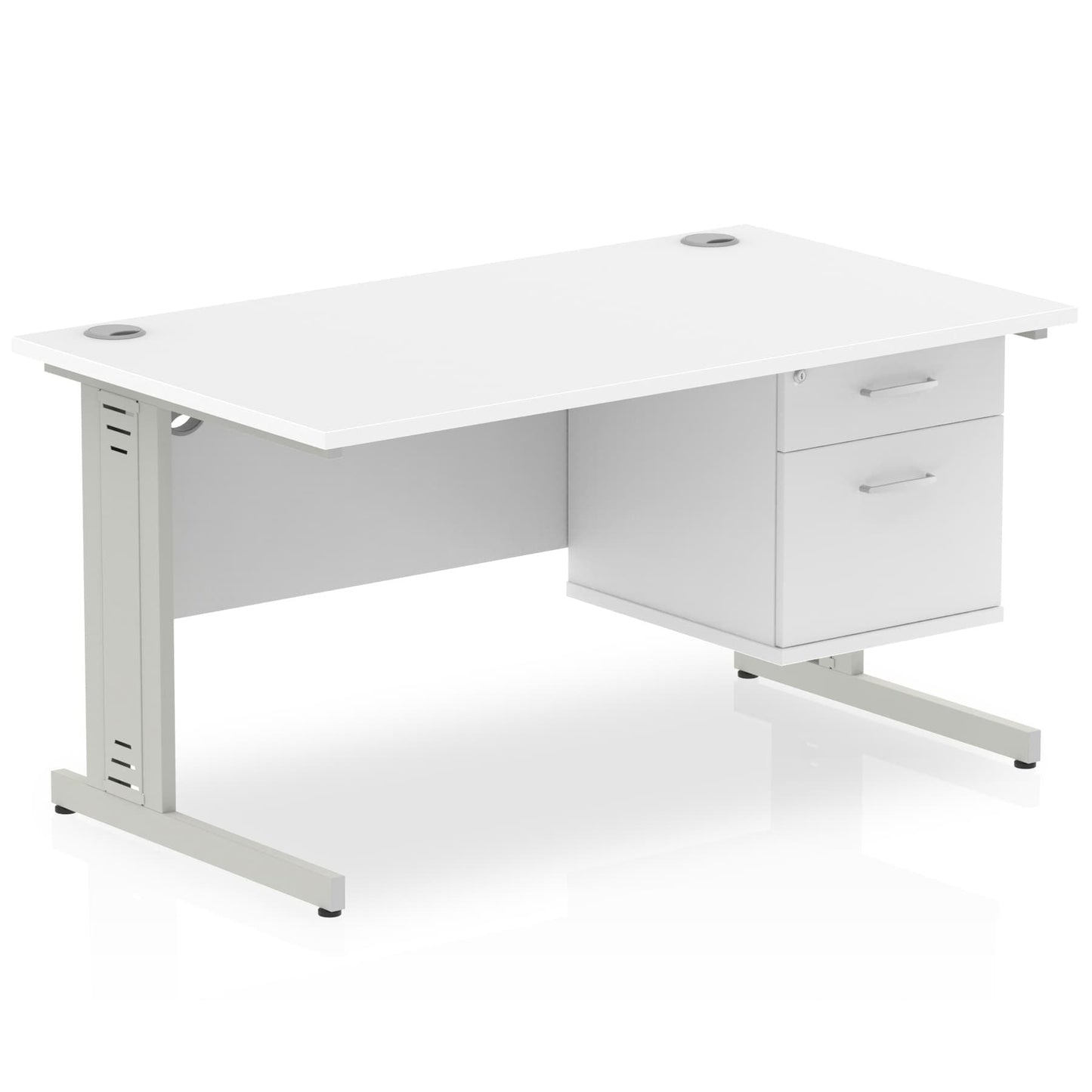 Impulse 1400mm Cable Managed Straight Desk With Single Fixed Pedestal - Ergometric