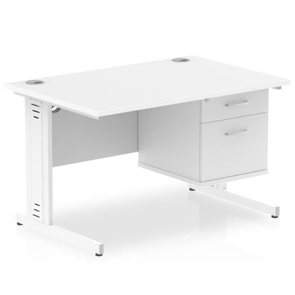 Impulse 1200mm Cable Managed Straight Desk With Single Fixed Pedestal - Ergometric