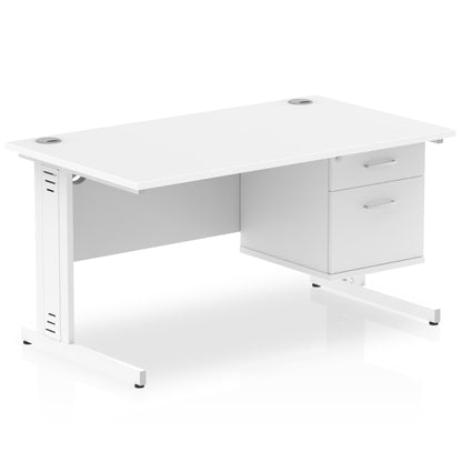 Impulse 1400mm Cable Managed Straight Desk With Single Fixed Pedestal - Ergometric