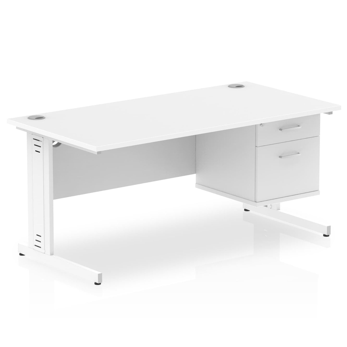 Impulse 1600mm Cable Managed Straight Desk With Single Fixed Pedestal - Ergometric