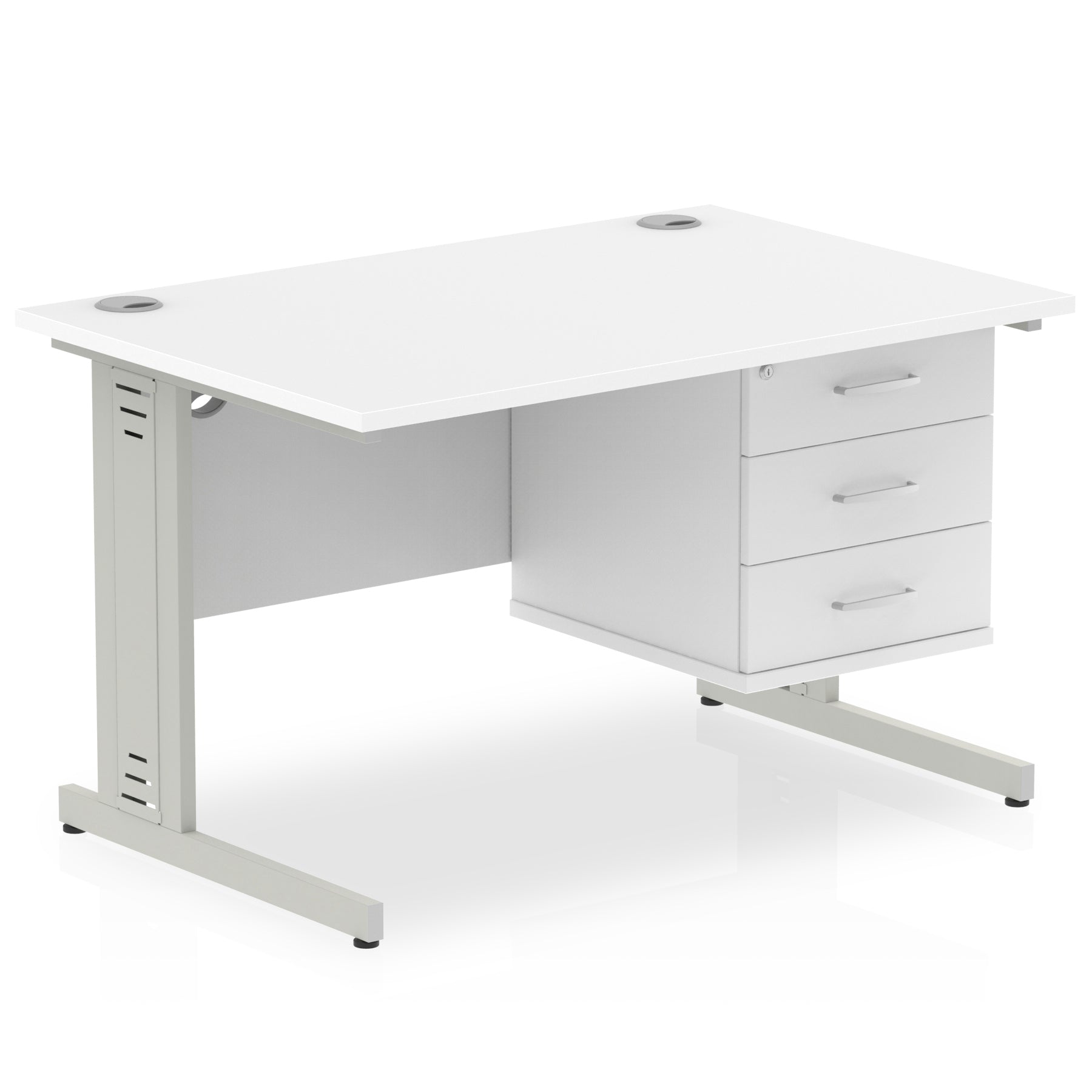 Impulse 1200mm Cable Managed Straight Desk With Single Fixed Pedestal - Ergometric