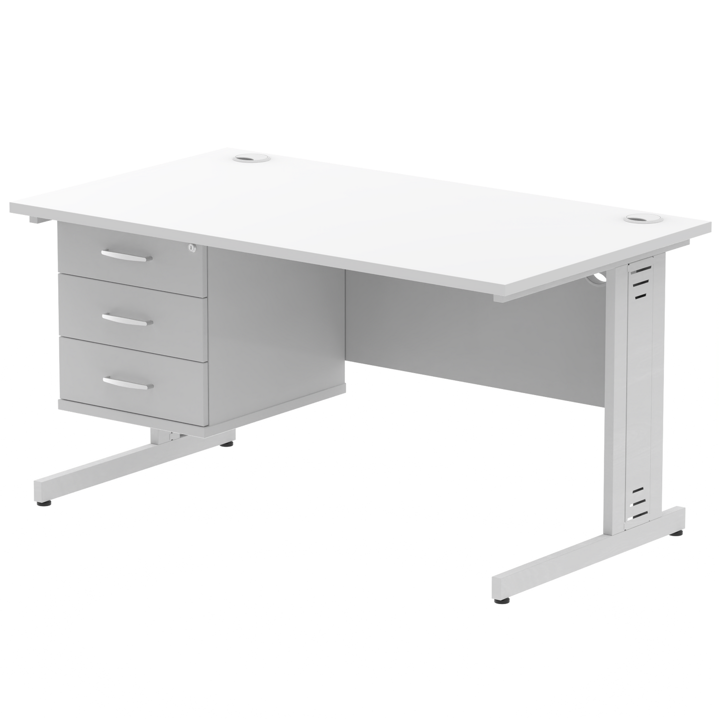 Impulse 1400mm Cable Managed Straight Desk With Single Fixed Pedestal - Ergometric