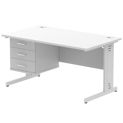 Impulse 1400mm Cable Managed Straight Desk With Single Fixed Pedestal - Ergometric