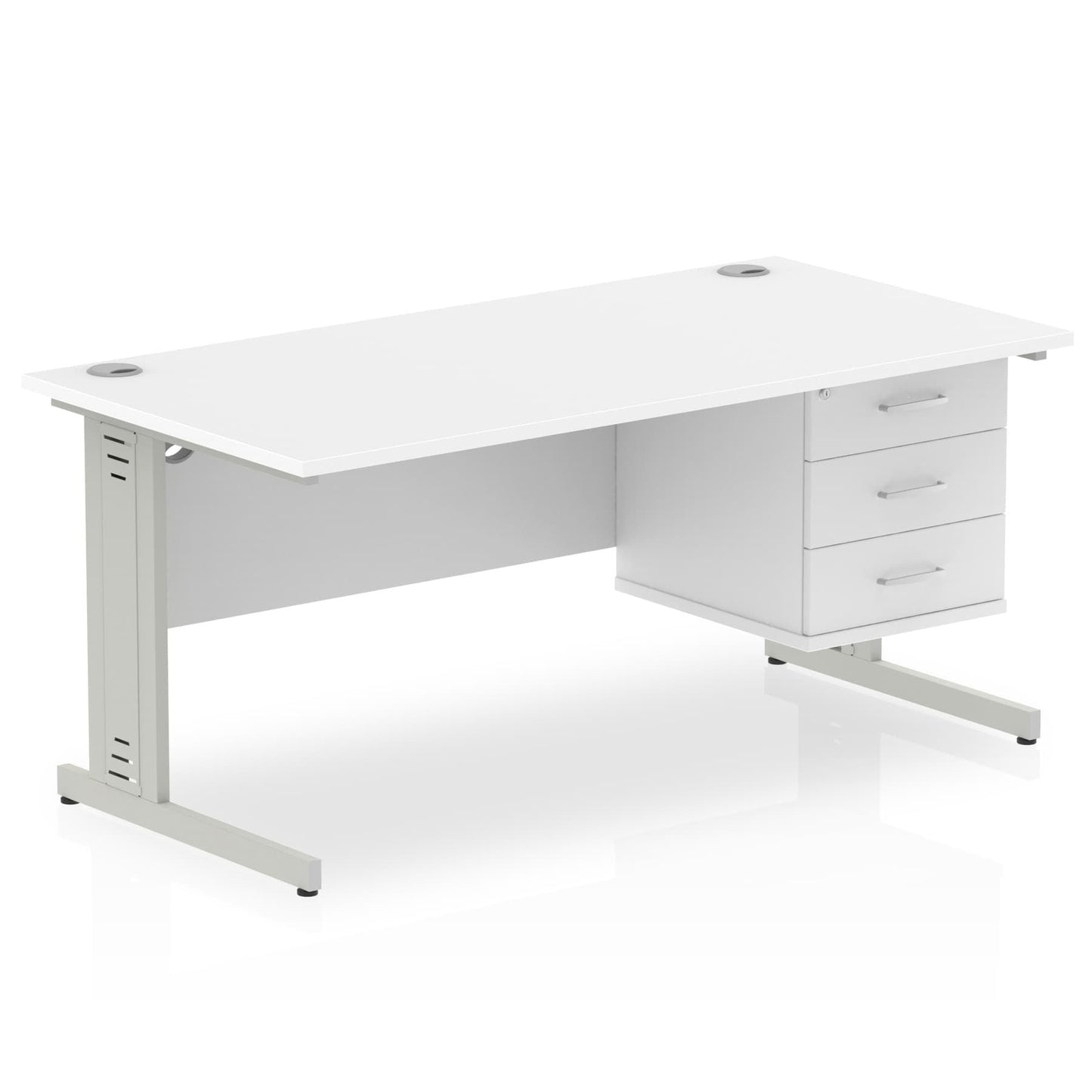 Impulse 1600mm Cable Managed Straight Desk With Single Fixed Pedestal - Ergometric