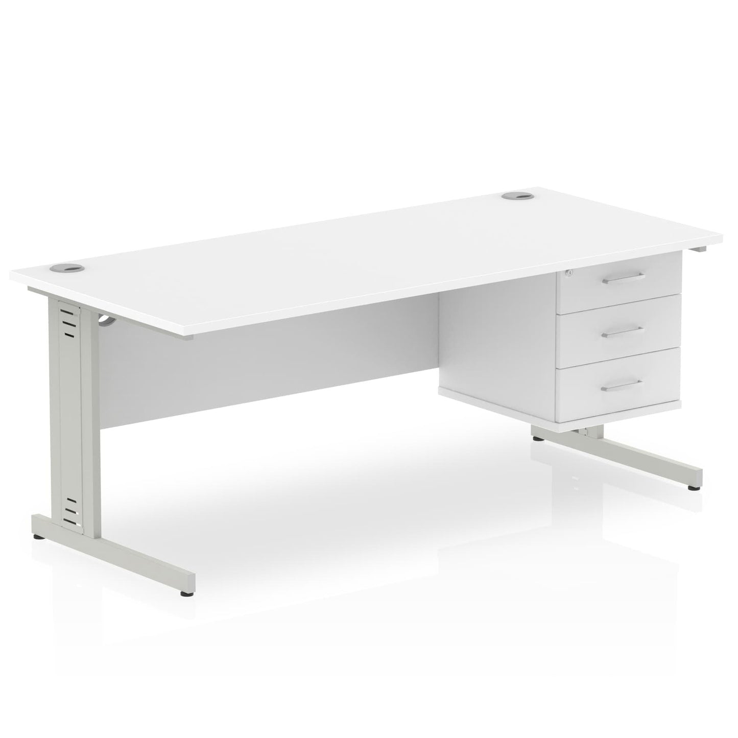 Impulse 1800mm Cable Managed Straight Desk With Single Fixed Pedestal - Ergometric