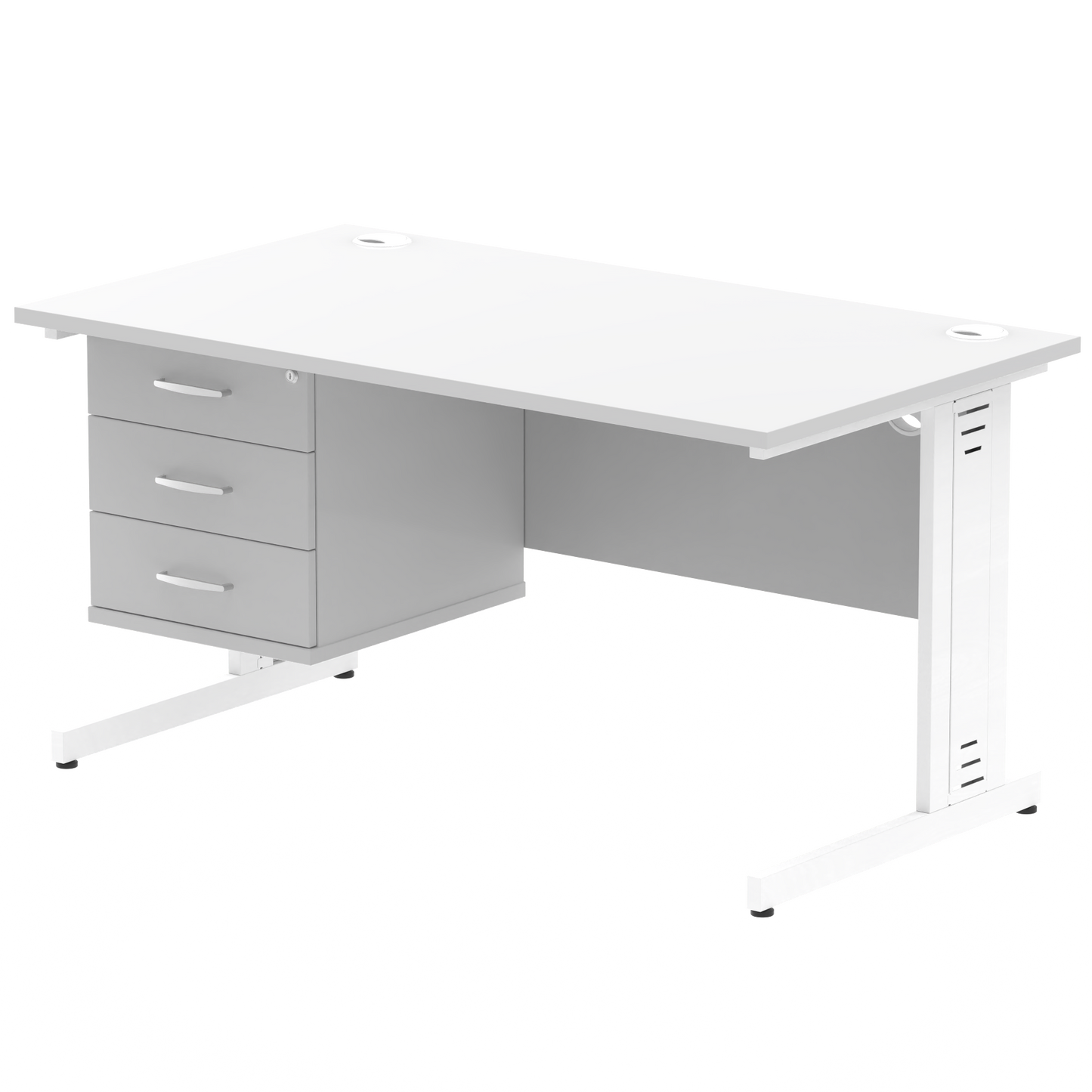 Impulse 1400mm Cable Managed Straight Desk With Single Fixed Pedestal - Ergometric