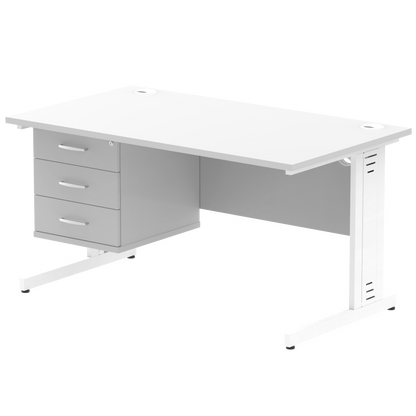 Impulse 1400mm Cable Managed Straight Desk With Single Fixed Pedestal - Ergometric