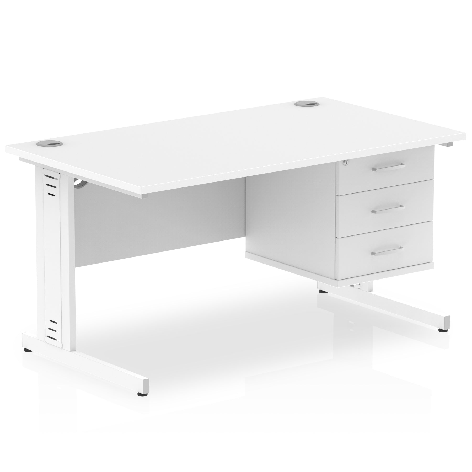 Impulse 1400mm Cable Managed Straight Desk With Single Fixed Pedestal - Ergometric