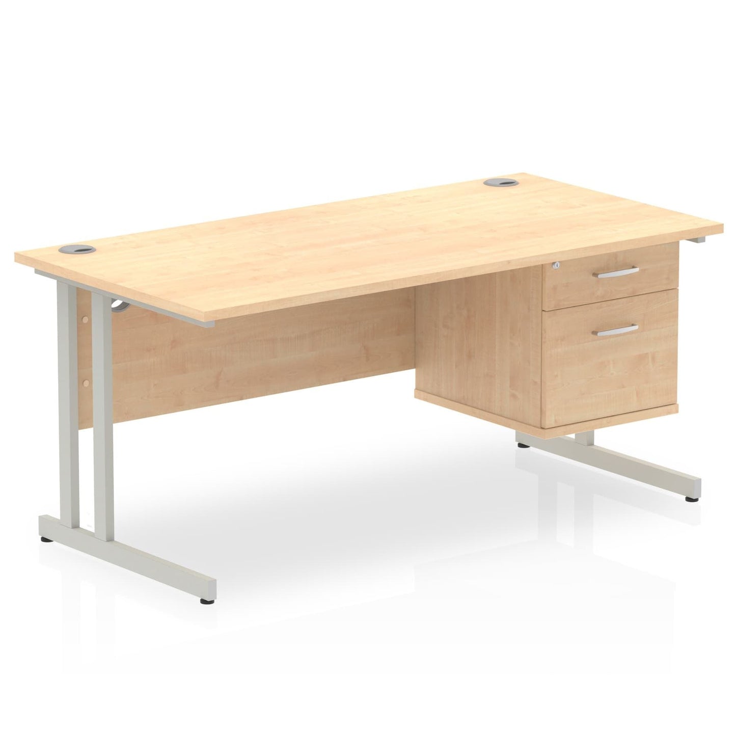 Impulse 1600mm Cantilever Straight Desk With Single Fixed Pedestal - Ergometric