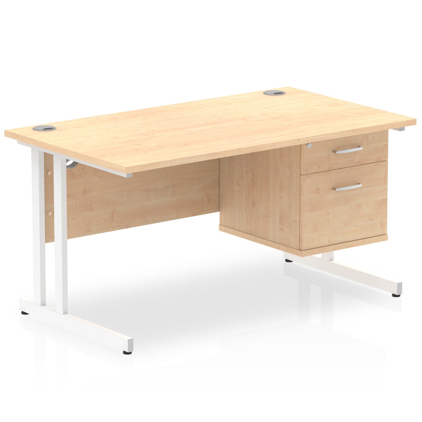 Impulse 1400mm Cantilever Straight Desk With Single Fixed Pedestal - Ergometric