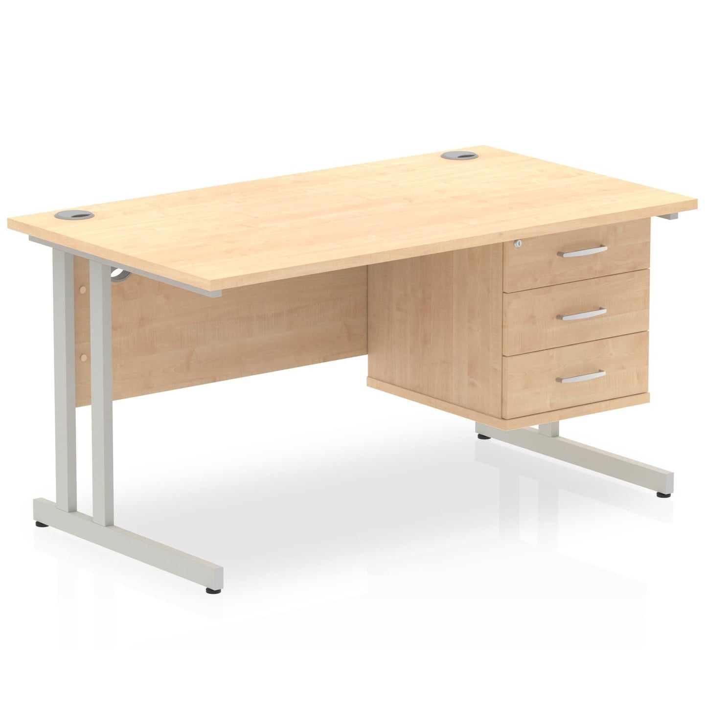 Impulse 1400mm Cantilever Straight Desk With Single Fixed Pedestal - Ergometric