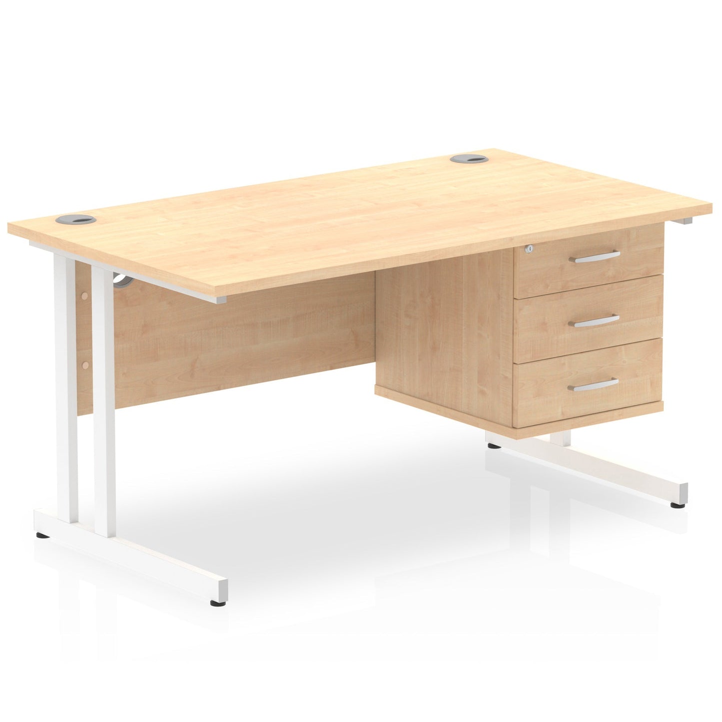 Impulse 1400mm Cantilever Straight Desk With Single Fixed Pedestal - Ergometric