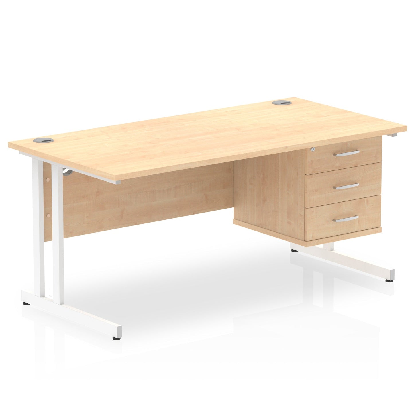 Impulse 1600mm Cantilever Straight Desk With Single Fixed Pedestal - Ergometric