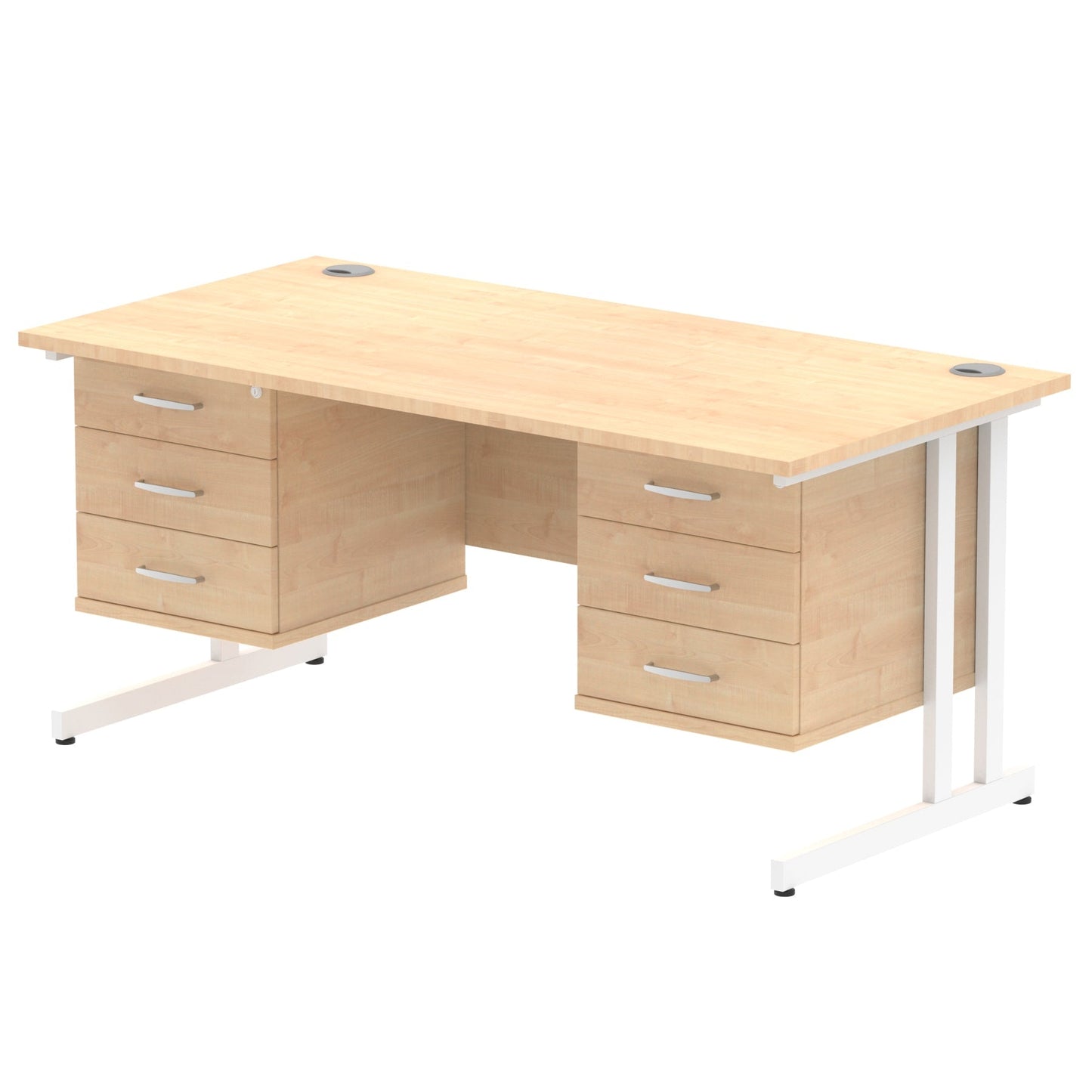 Impulse 1600mm Cantilever Straight Desk With Two Fixed Pedestal - Ergometric