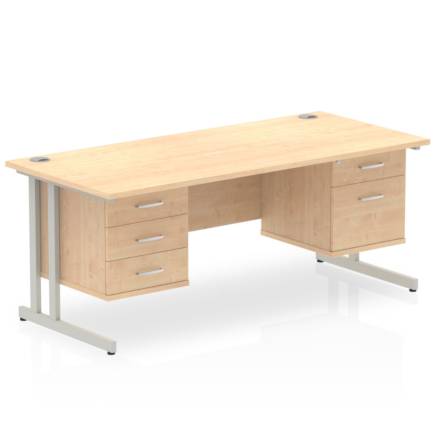 Impulse 1600mm Cantilever Straight Desk With Two Fixed Pedestal - Ergometric