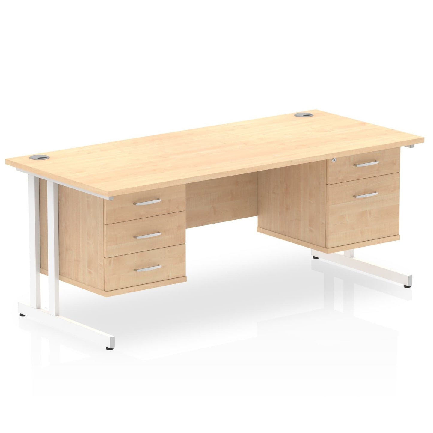 Impulse 1600mm Cantilever Straight Desk With Two Fixed Pedestal - Ergometric