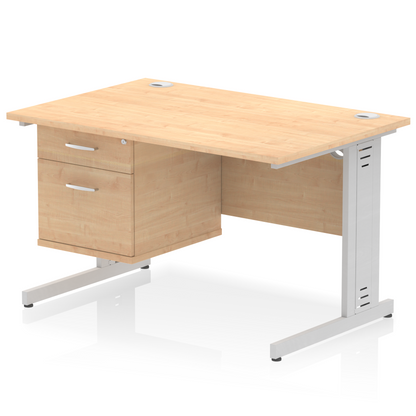 Impulse 1200mm Cable Managed Straight Desk With Single Fixed Pedestal - Ergometric