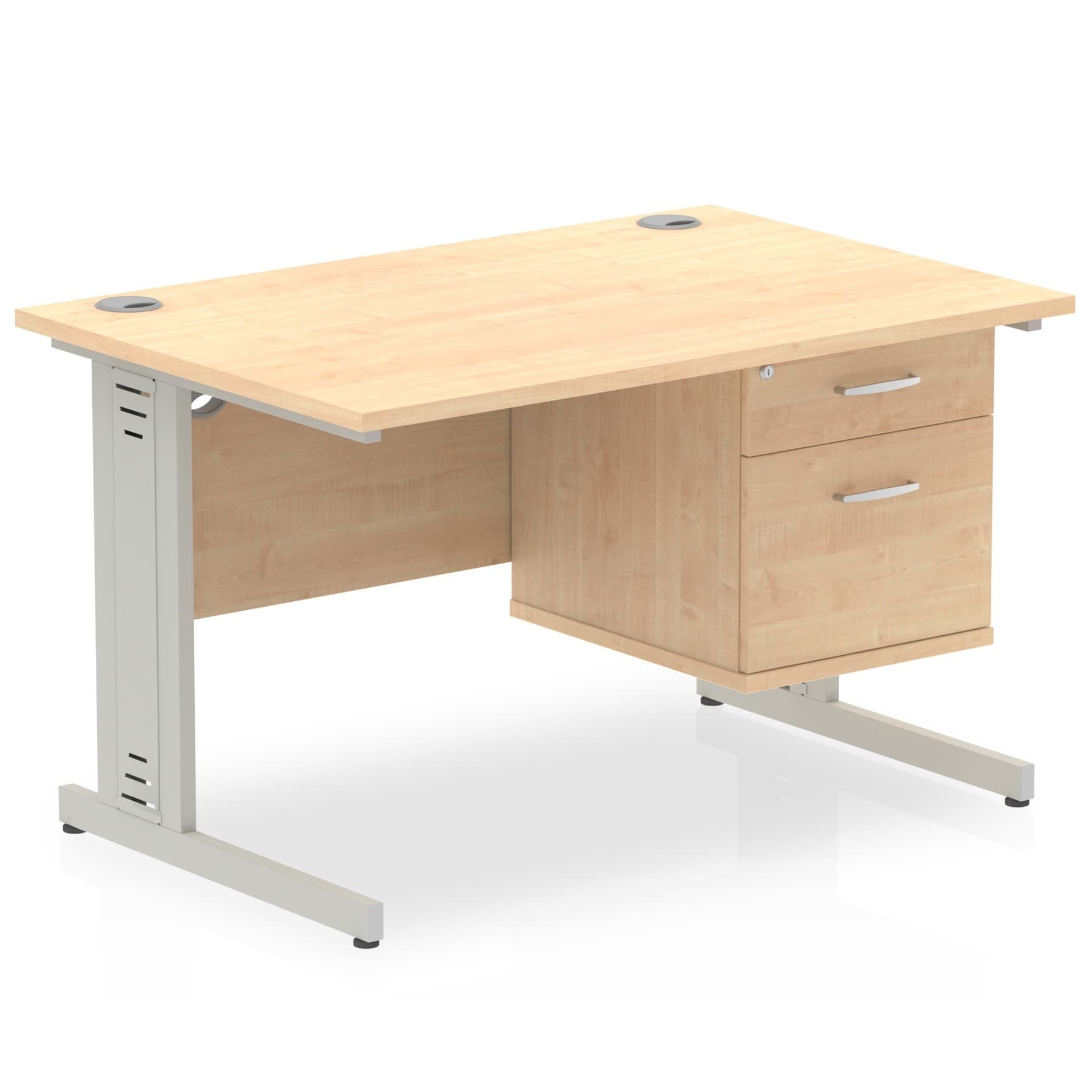 Impulse 1200mm Cable Managed Straight Desk With Single Fixed Pedestal - Ergometric