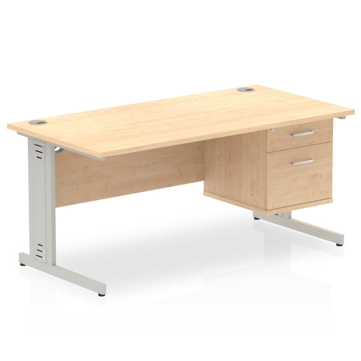 Impulse 1600mm Cable Managed Straight Desk With Single Fixed Pedestal - Ergometric