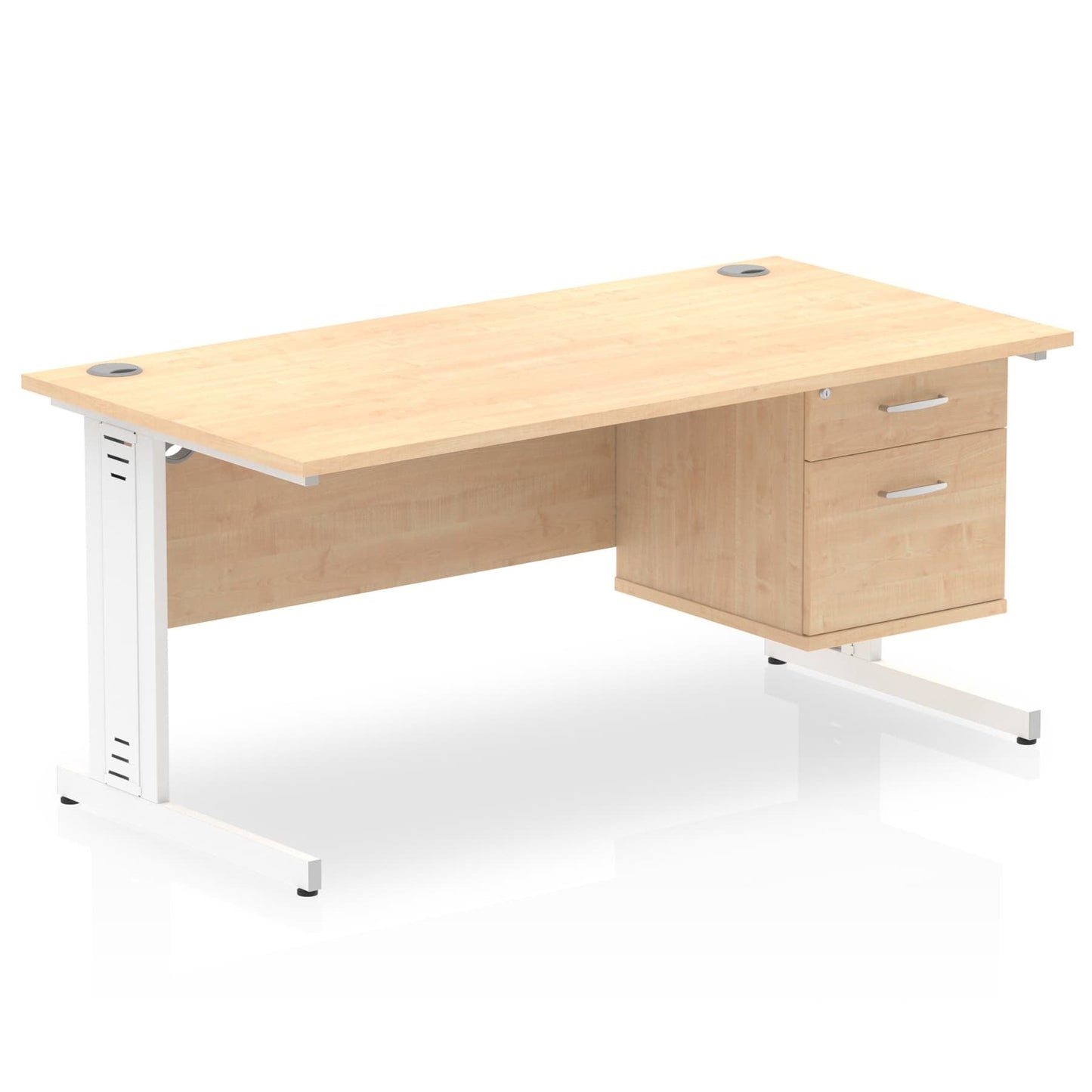 Impulse 1600mm Cable Managed Straight Desk With Single Fixed Pedestal - Ergometric