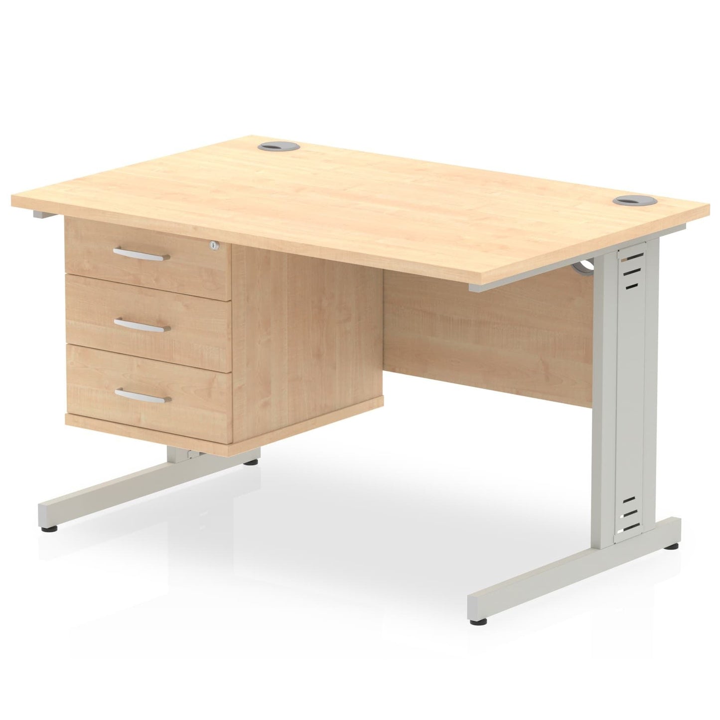 Impulse 1200mm Cable Managed Straight Desk With Single Fixed Pedestal - Ergometric