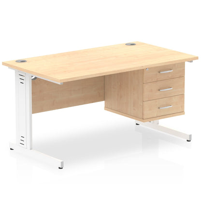 Impulse 1400mm Cable Managed Straight Desk With Single Fixed Pedestal - Ergometric