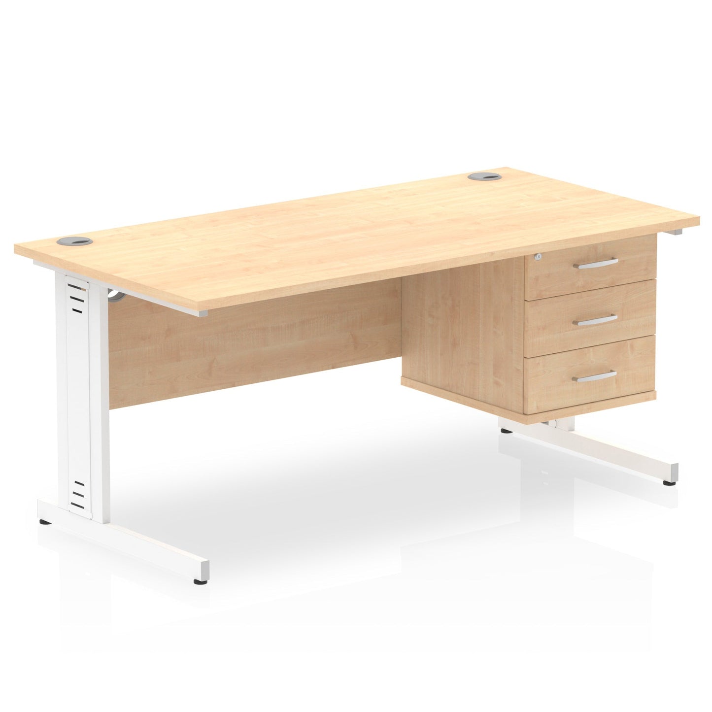 Impulse 1600mm Cable Managed Straight Desk With Single Fixed Pedestal - Ergometric