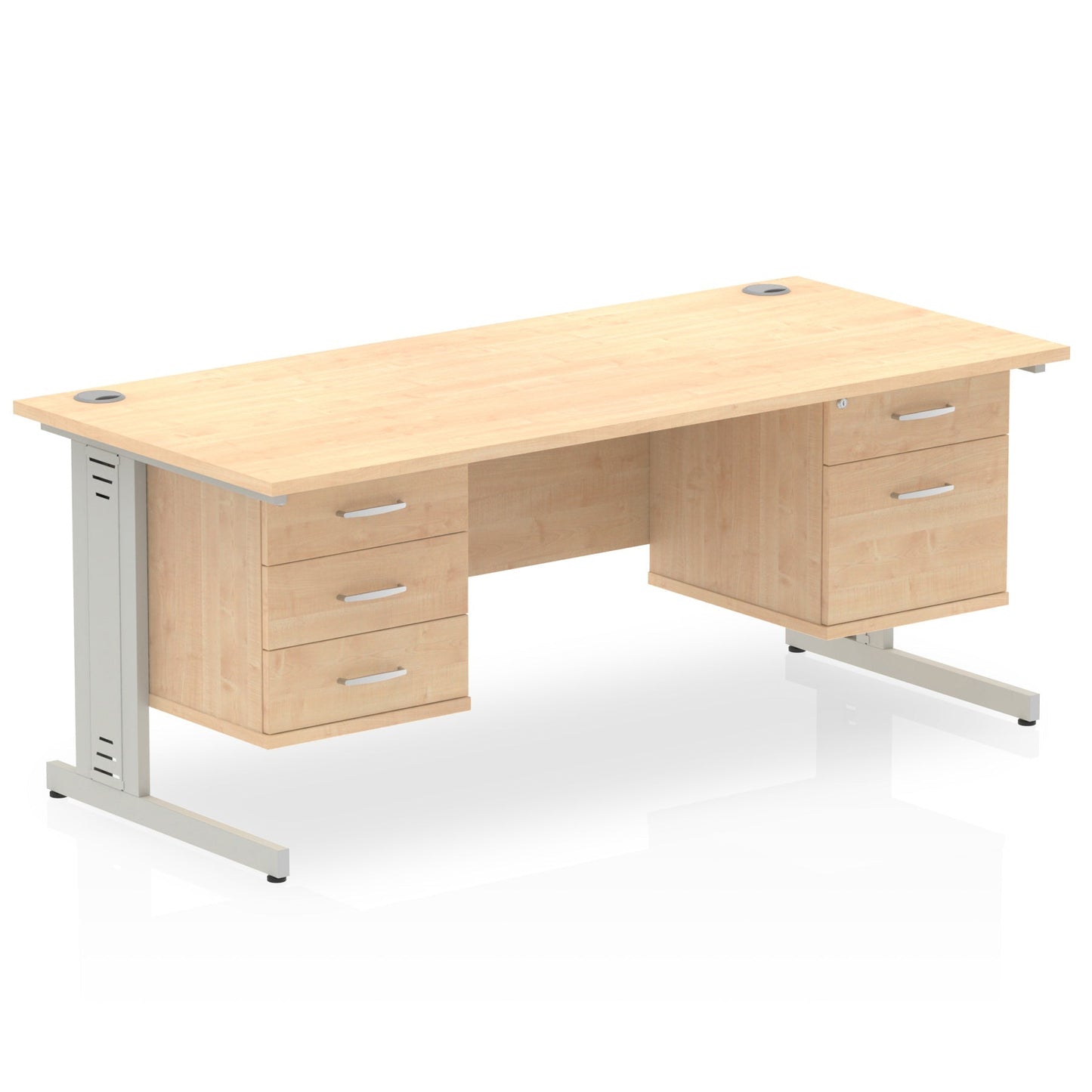 Impulse 1600mm Cable Managed Straight Desk With Two Fixed Pedestal - Ergometric