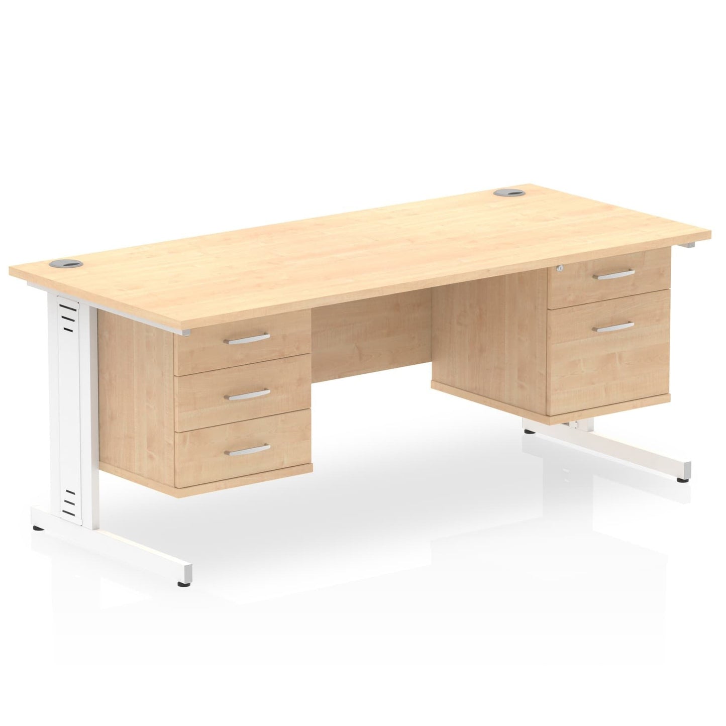 Impulse 1600mm Cable Managed Straight Desk With Two Fixed Pedestal - Ergometric