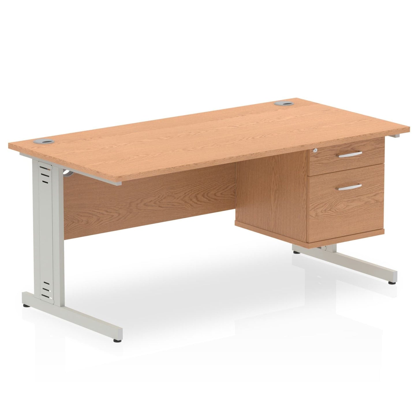 Impulse 1600mm Cable Managed Straight Desk With Single Fixed Pedestal - Ergometric